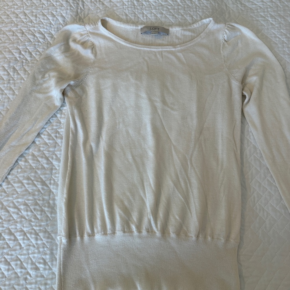 LOFT Cream Long Sleeve Top